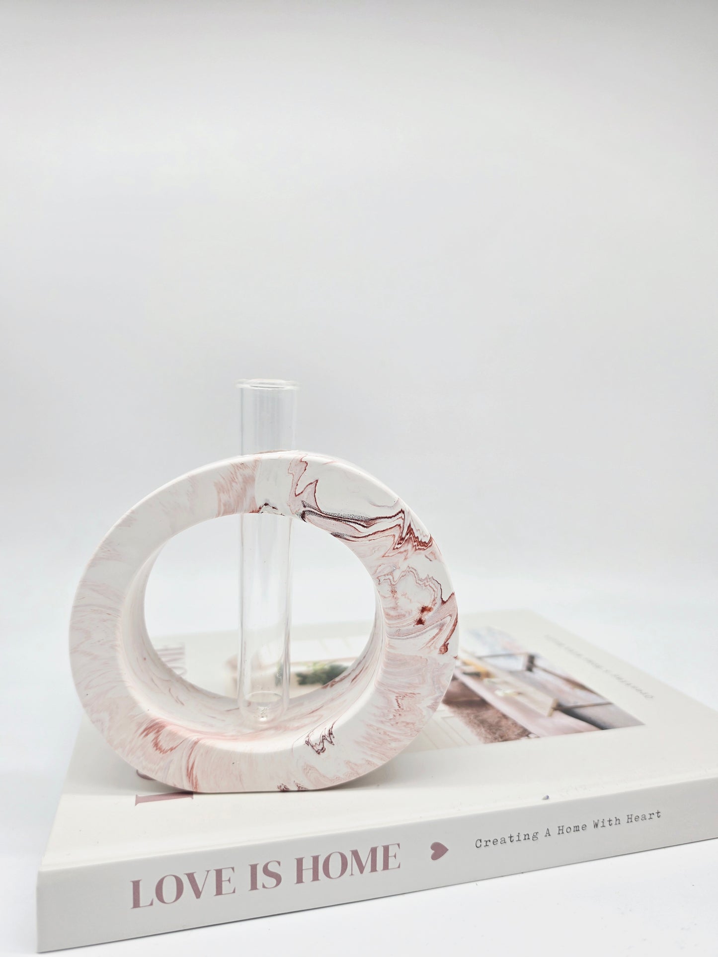 White and Terracotta Marble Round Vase