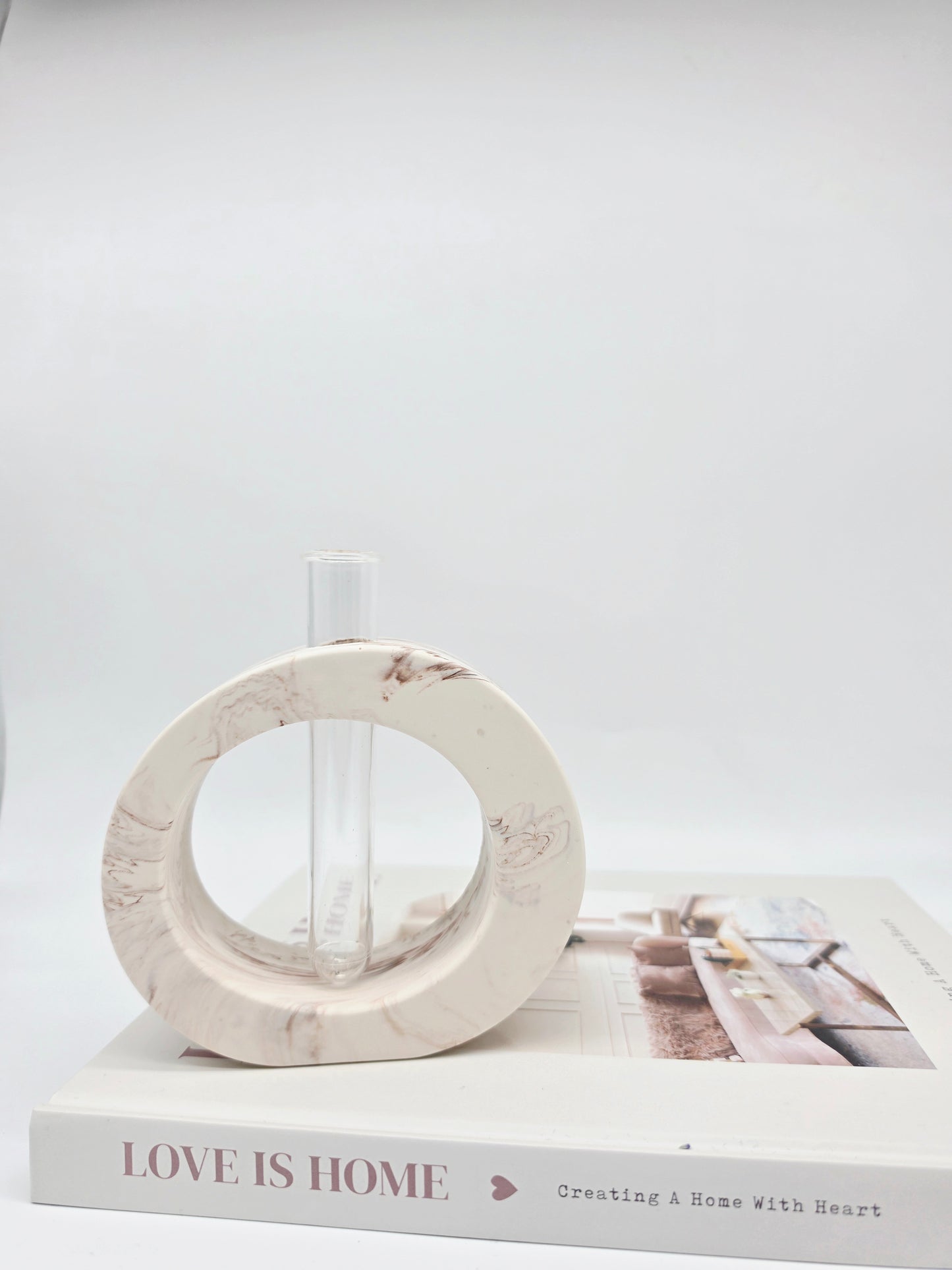 Beige and white marble round vase