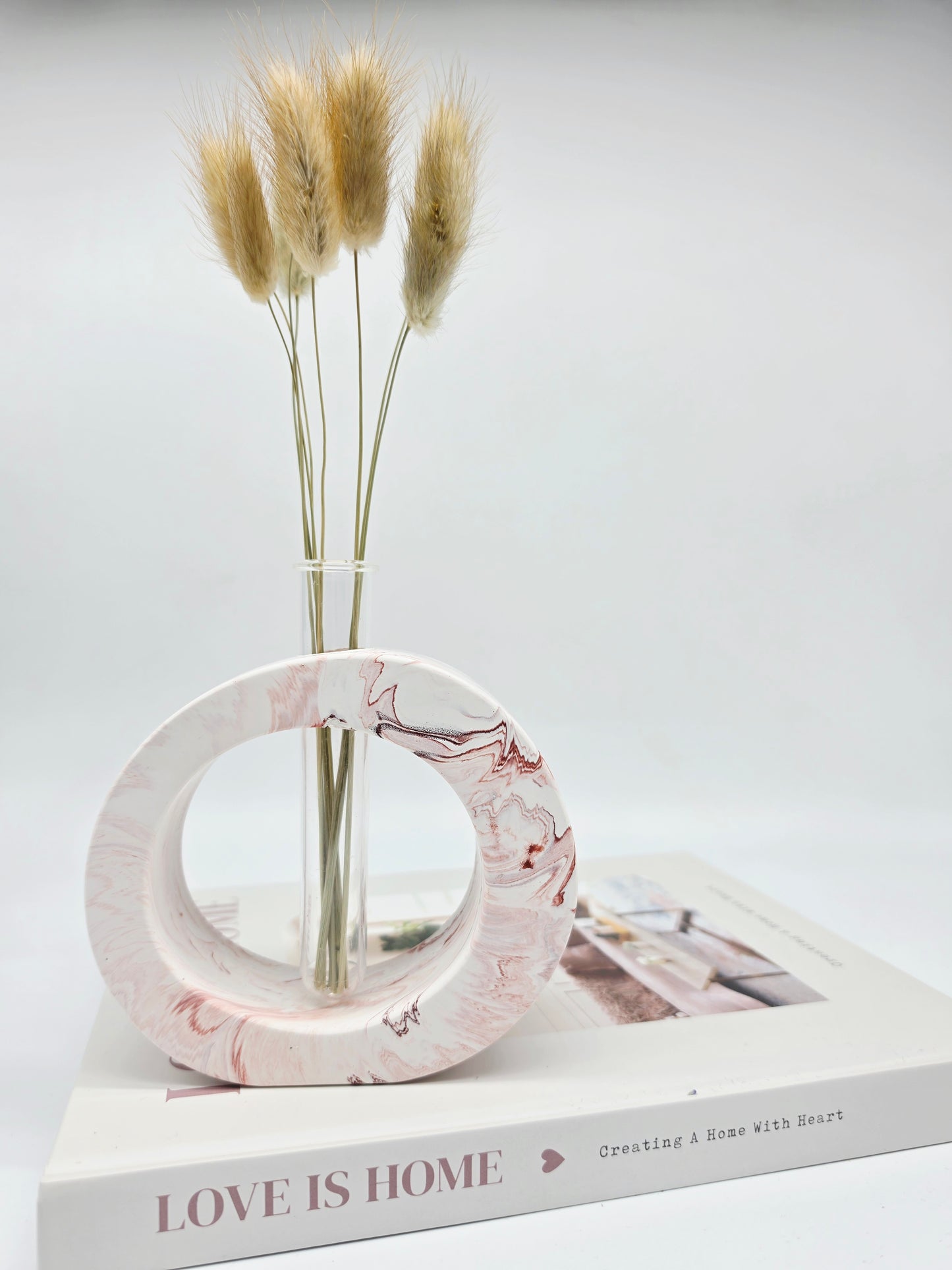 White and Terracotta Marble Round Vase